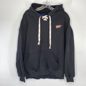 Vintage Vos Sports Red Wing Shoes Black Hooded Sweatshirt Large Hockey Lace